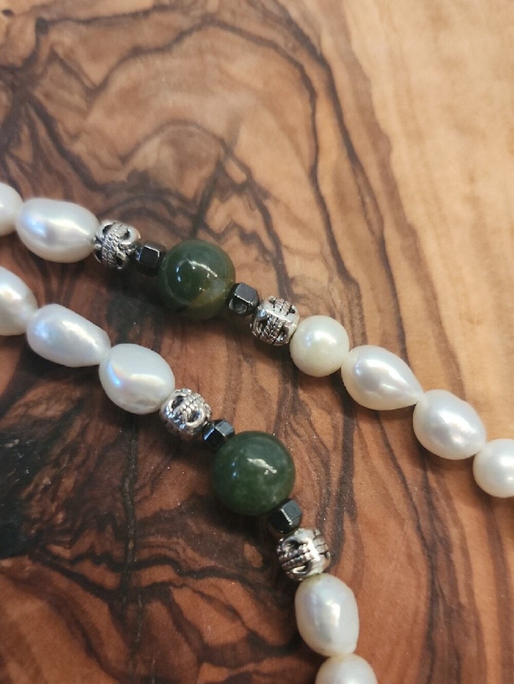 Freshwater Pearl and Moss Agate Stone Pendant Necklace - Picture 5 of 7